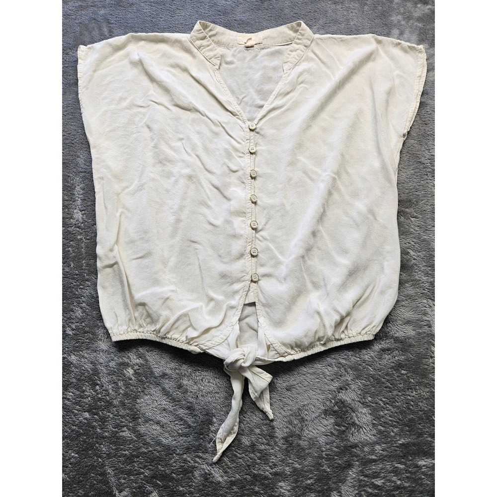 Pearl Cream Rayon Button Front Tie Hem Blouse TA2323 Size Small